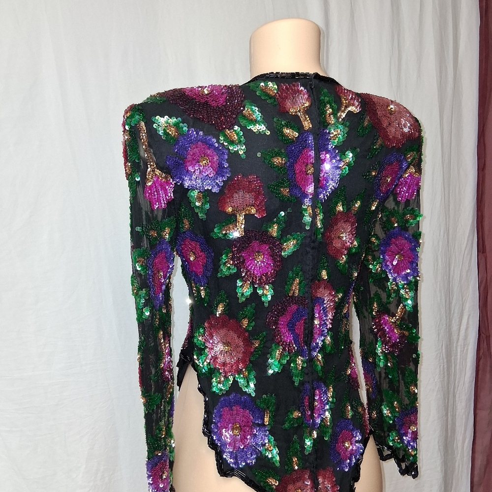 Vintage Larance Kyazer New York   Multicolor Sequin Floral Blouse  Size PXL - Picture 13 of 16